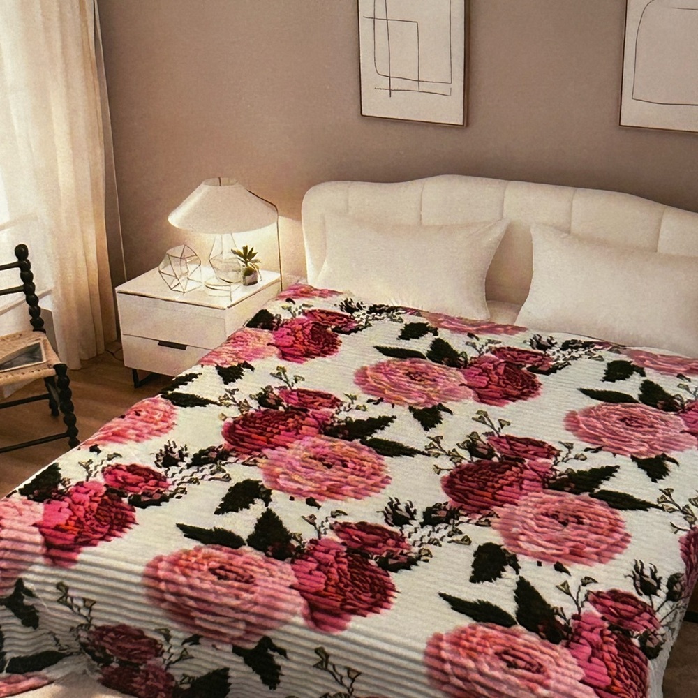 Floral Pink and White Soft Blanket